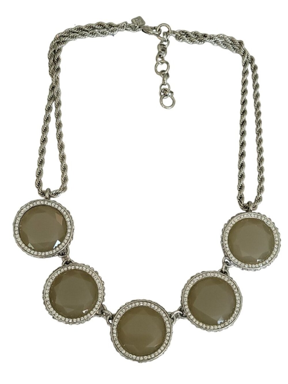 Banana Republic Glass Clear Rhinestone Smoky Lucite Stations Chain Necklace K383